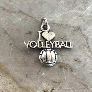 Sterling Silver 925 "I Love Volleyball" Heart Charm Sports Charm